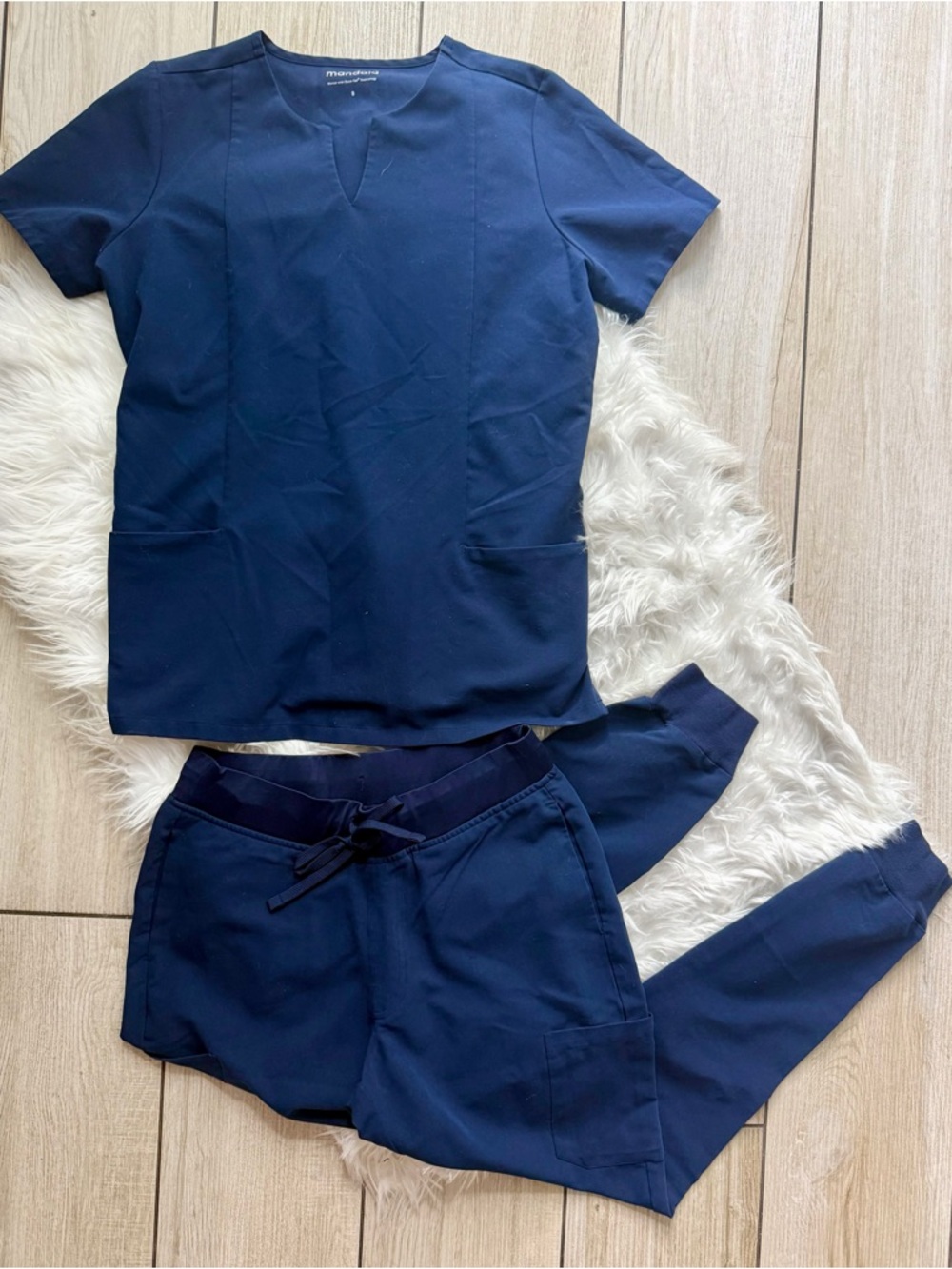 Mandala Navy Scrub Set - Top & Drawstring Joggers